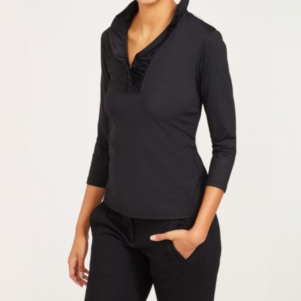 J. McLaughlin Ruffle Durham Top Hunter Green Small